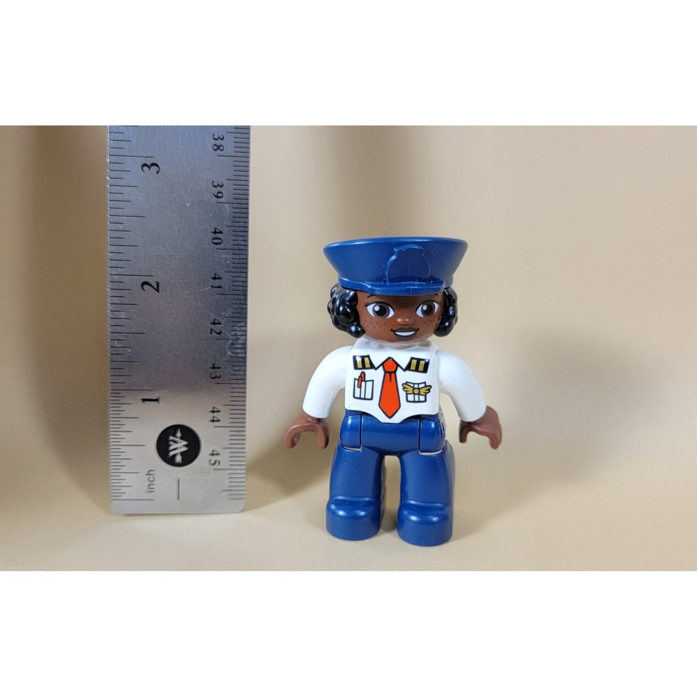 LEGO Duplo Female Pilot Figure Blue Uniform White Shirt Red Tie Wings Hat